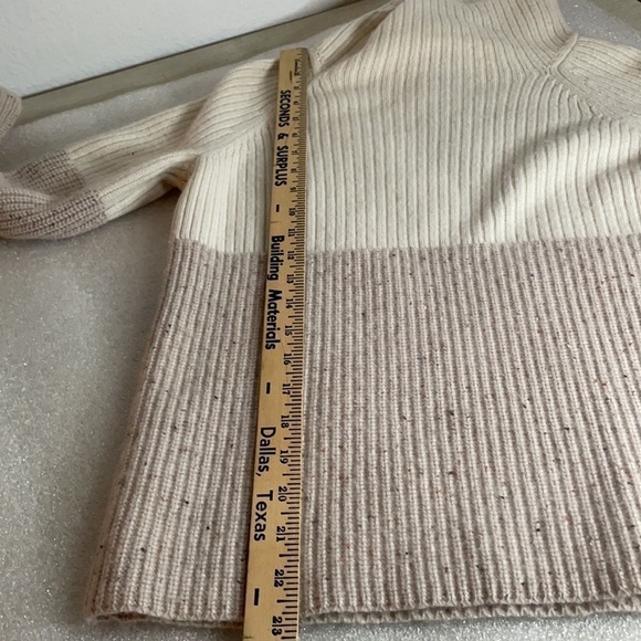 Ann Taylor 100% Cashmere Colorblock Cowl Neck Sweater Cream Taupe XS - Picture 10 of 13